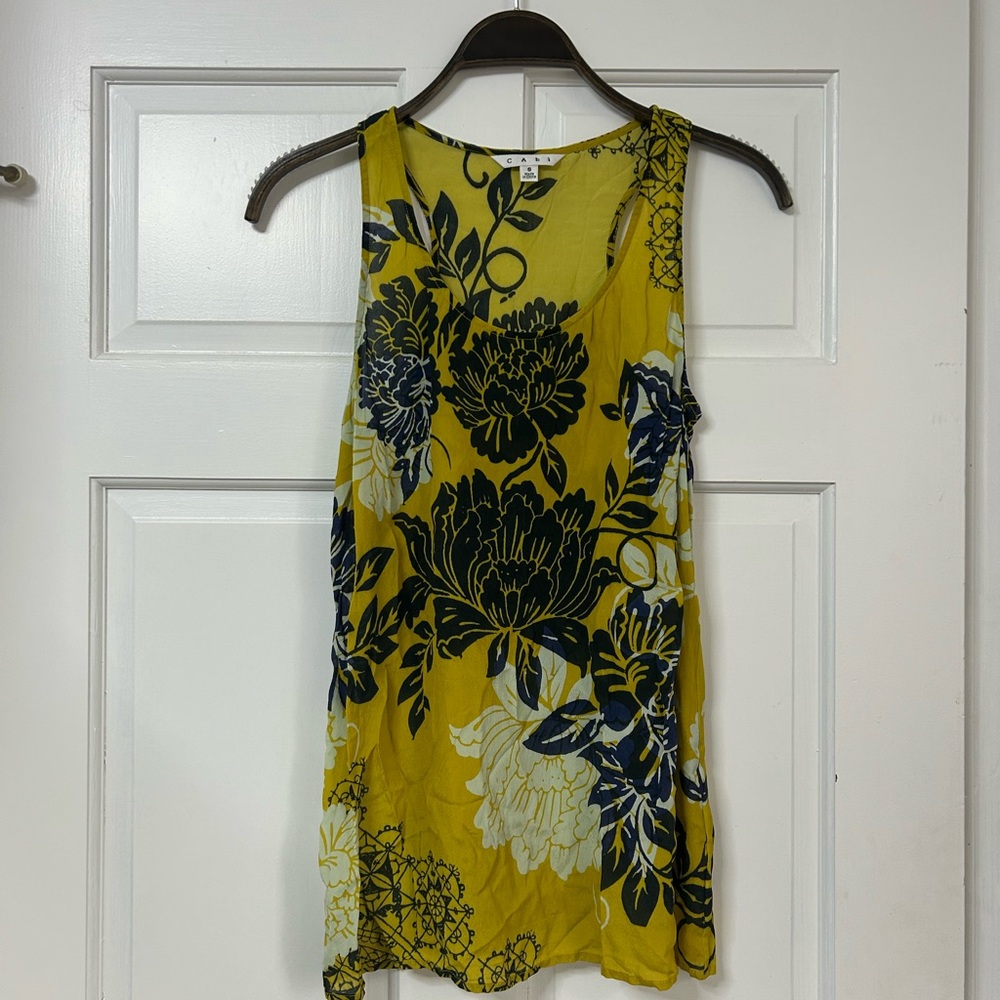 CAbi Yellow Floral Tank with Navy & Cream Blooms